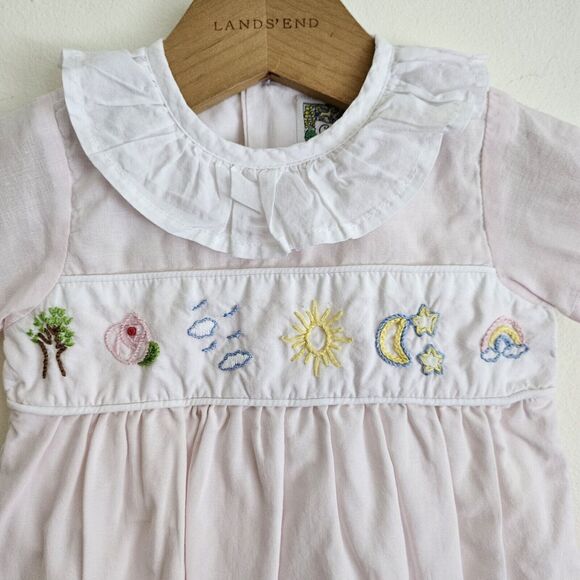 Christian Elizabeth Nature Emboroided Baby 9 month Romper With Ruffle Collar. - Picture 2 of 7